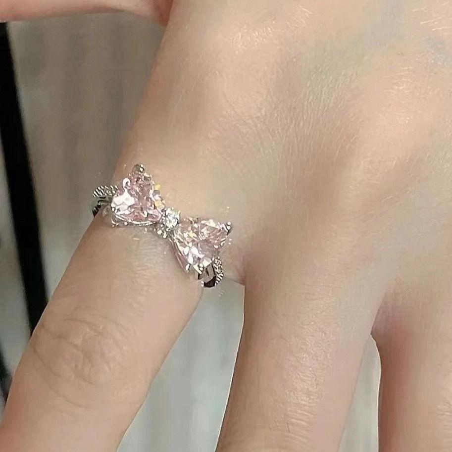 [Princess's Castle] Pink zircon bow ring female ins student niche senior sense index finger ring female