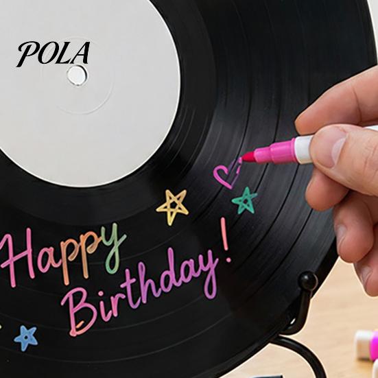Personalized Vinyl Record Gift DIY Graffiti Clock Ornament, Reusable Blank Acrylic Retro Tabletop Decorative Display Wall Decor with Stand,