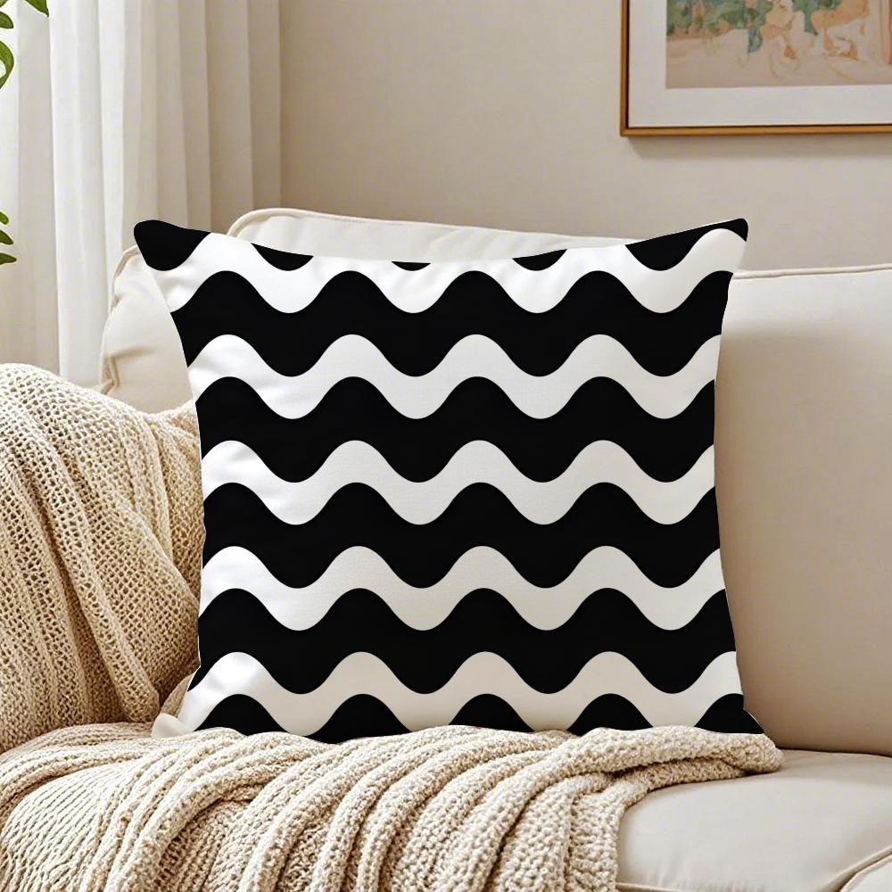 New Black White Geometric Design Pillow Case Double-Sided Plush Sofa Cushion Covers Organic Breathable Invisible Zipper