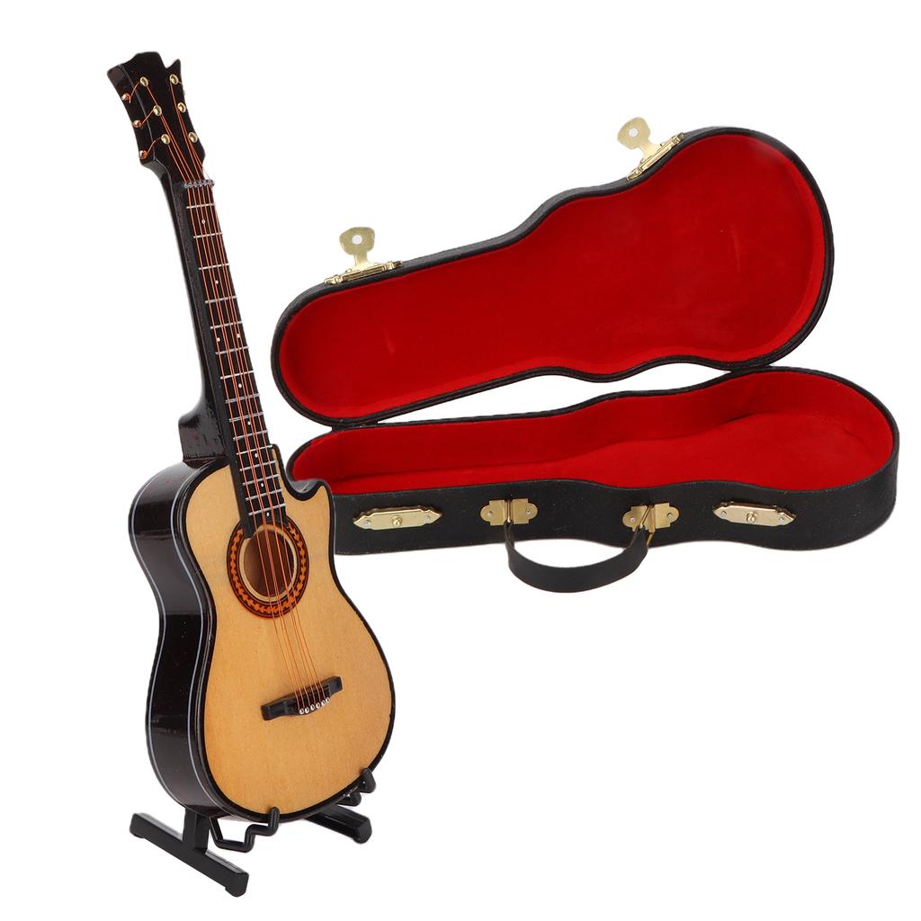Minature Guitar Model Wooden   Musical Instrument Guitar Replica with Stand Ornament