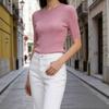 Womens Slim Fit Solid Color Mid Sleeve Knit Pullover Sweater Casual Daily Wear