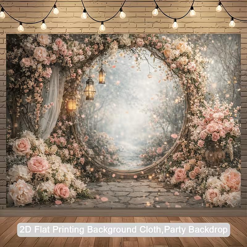 2D Magical Forest Floral Gate Backdrop Photo Booth Background