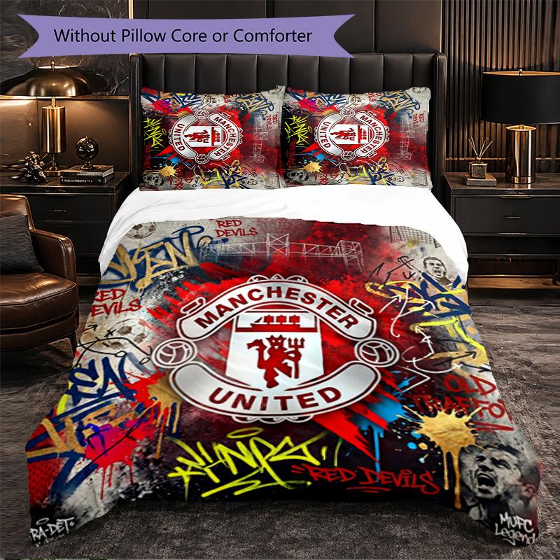 Vzor Manchester United 3dílná sada povlečení Měkký povlak na přikrývku z mikrovlákna s povlaky na polštáře do ložnice