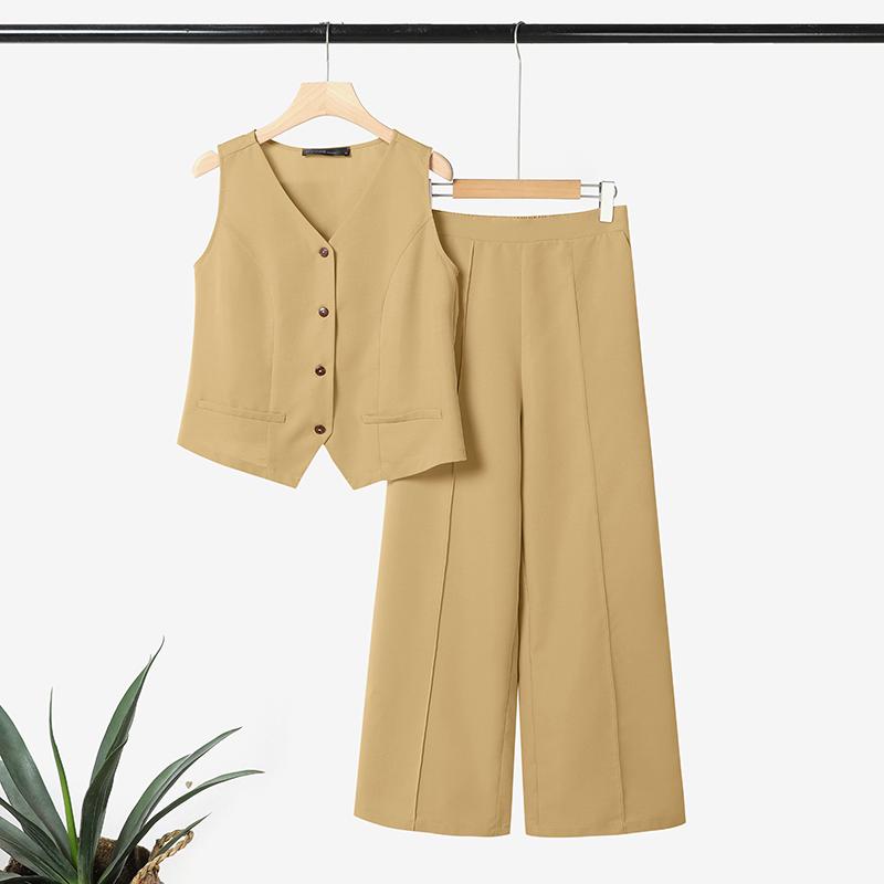 

ZANZEA Женские топы без рукавов и брюки Летние костюмы-двойки 5XL хаки