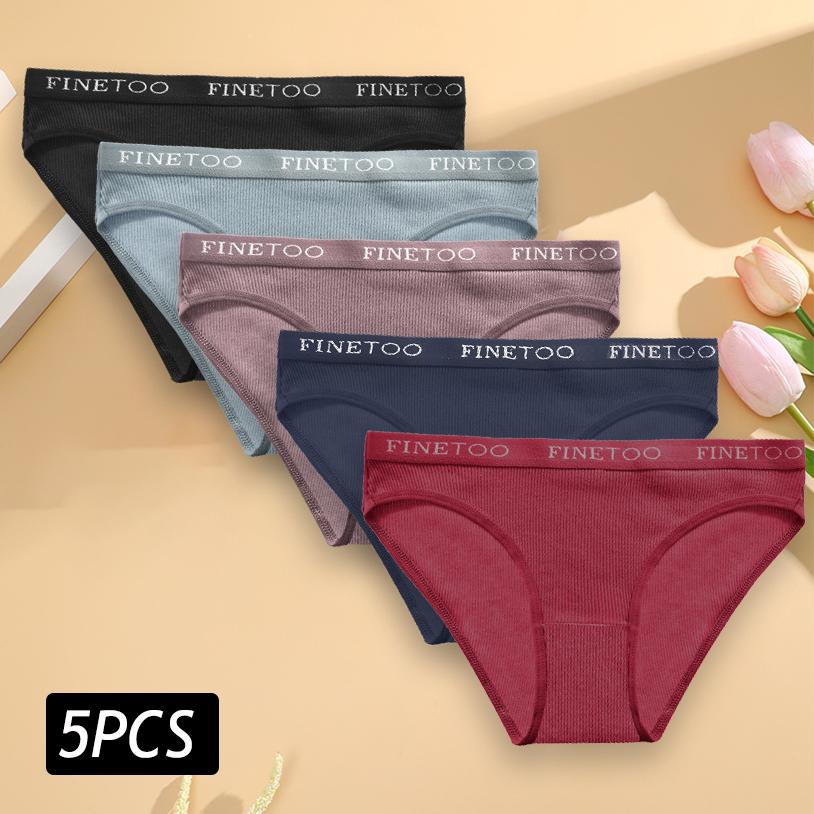 5PCS Women's Cotton Briefs Sexy High Elastic Waist Panties Soft Female Underpants Solid Color Large Size Underwear M-2XL