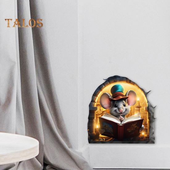 Mouse Wall Sticker Peel And Stick Cartoon Reading Mouse Wall Decal Waterproof Self-Adhesive Sticker for Kids Room Classroom Home Wall Decor