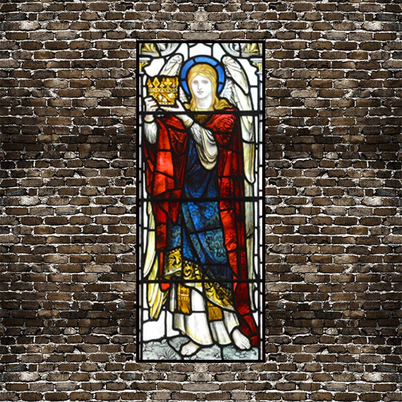 Pellicola Vetro Colorato Statico Stile Vintage Arte Sacra Adesivi per Finestre PVC Autoadesiva Pellicola Cristiana Europea Classica