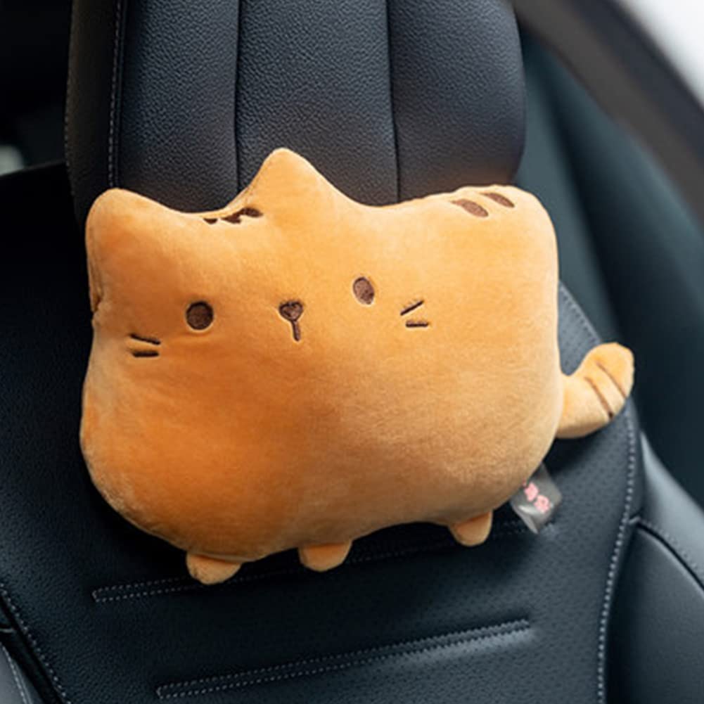 YUYAKESHI Neck Pad, Headrest, Fluffy Cushion, Cute, Cat, Car Driving Set, Includes Buckle, Removable and Washable (Yellow Headrest)