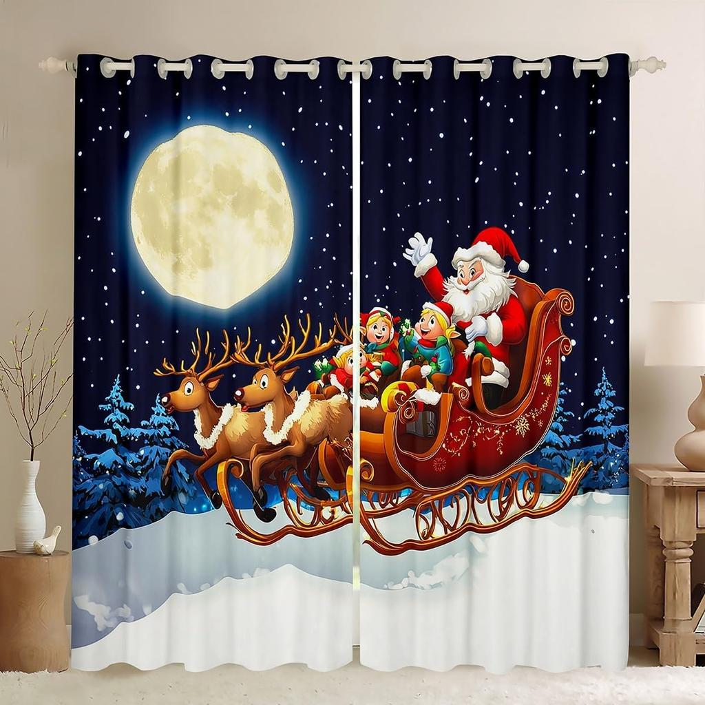 Christmas Elk Curtains Theme Curtain Boys Girls New Year Bedroom Dorm Decor Winter Window Blackout Polyester Ideal For