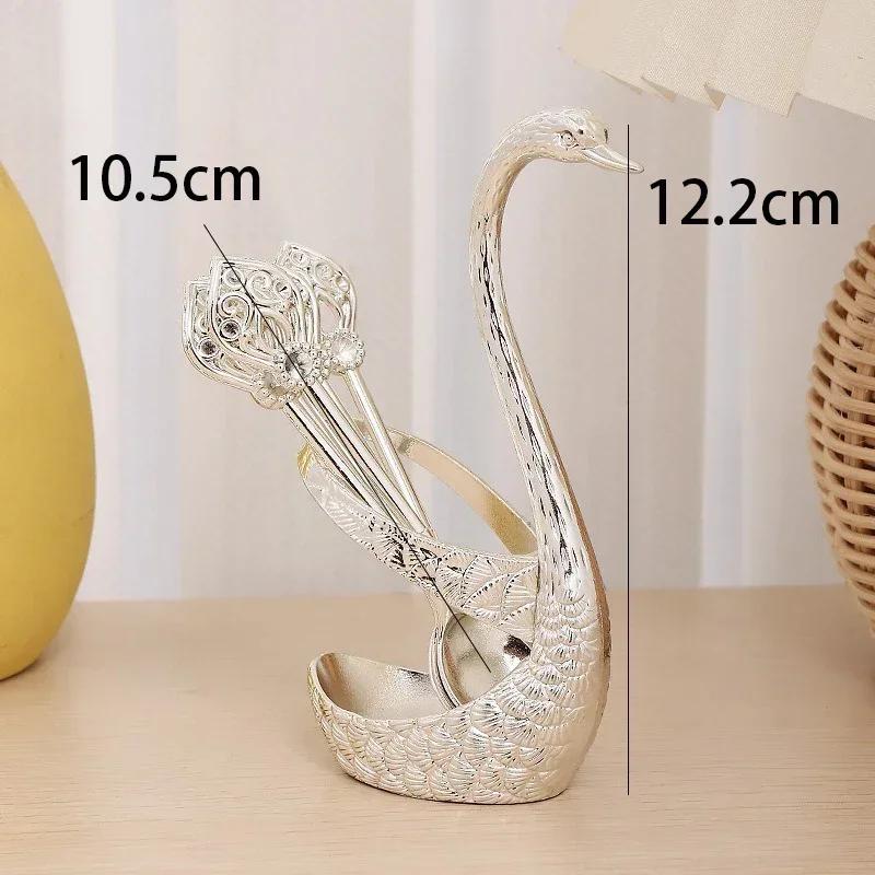 7PCS Zinc-alloy Creative Dinnerware Set Swan Base Holder Decorative Cutlery Rack Coffee Fruit Cake Dessert Mixing Tableware