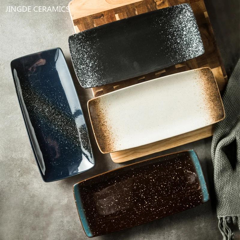 Retro Rectangular Sushi Plate Japanese Ceramic Plates Western Food Plate Home Dinner Set Plates and Dishes Kitchen Accessories