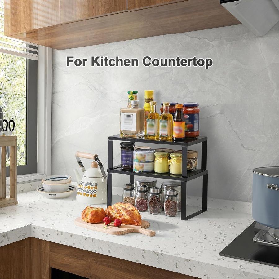 

Органайзер для полок шкафа Настольные полки Набор из 2 кухонных полок для специй Штабелируемые стеллажи для хранения для шкафа раковины кладовой ванной комнаты United States