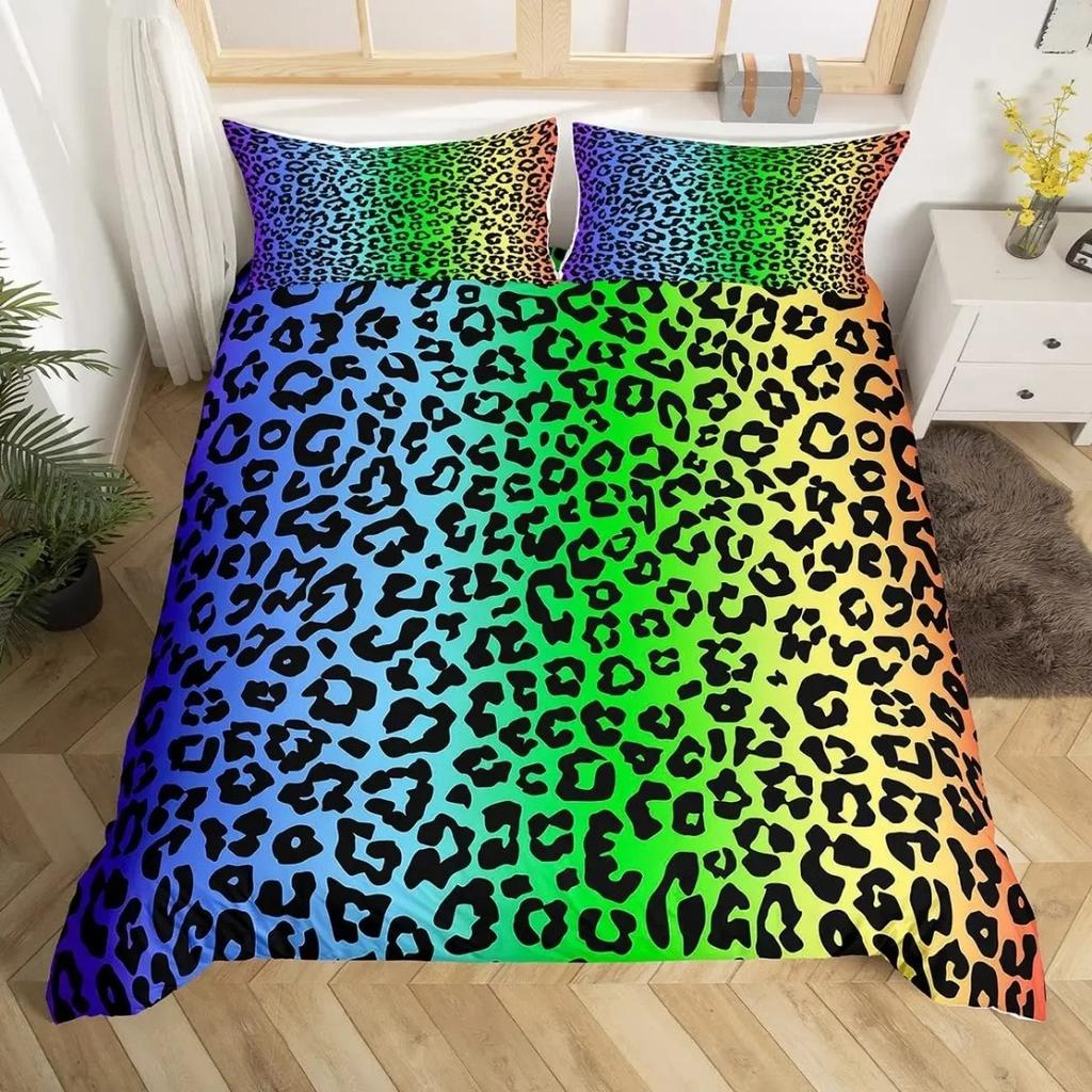 Animal Skin Leopard Duvet Cover Pink Leopard Print Bedding Set Pillowcase  For Girly Teens Women Bedroom Decor