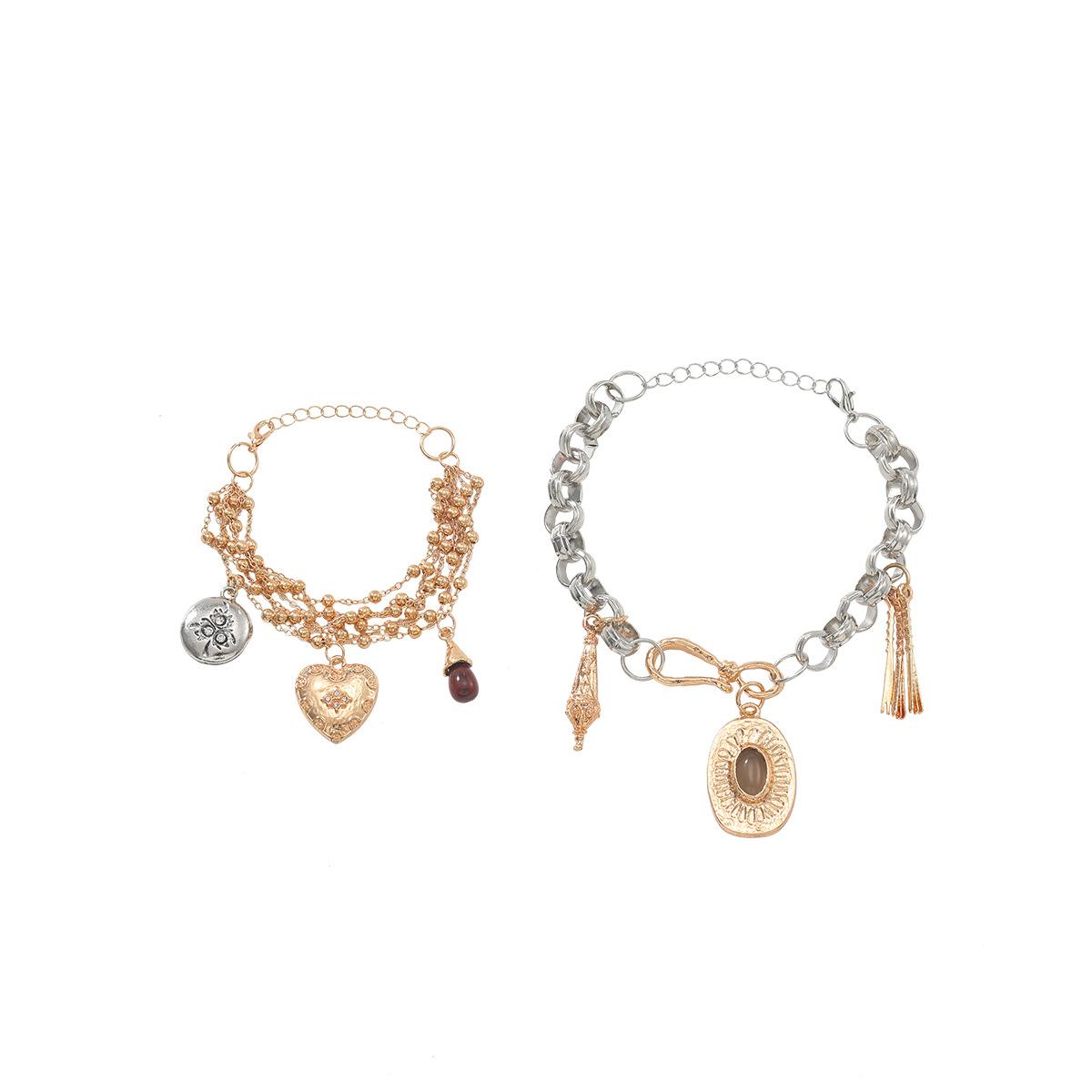 2025 Autumn 2-piece Bracelet Love Pendant Fashion Handpiece European and American Exaggerated Bohemian