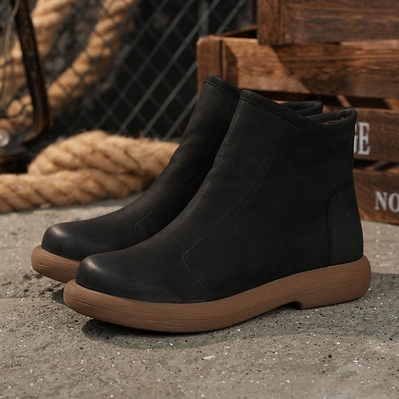 The first layer of cowhide fashionable versatile casual men's shoes flat-soled soft-soled autumn and winter boots mid-top