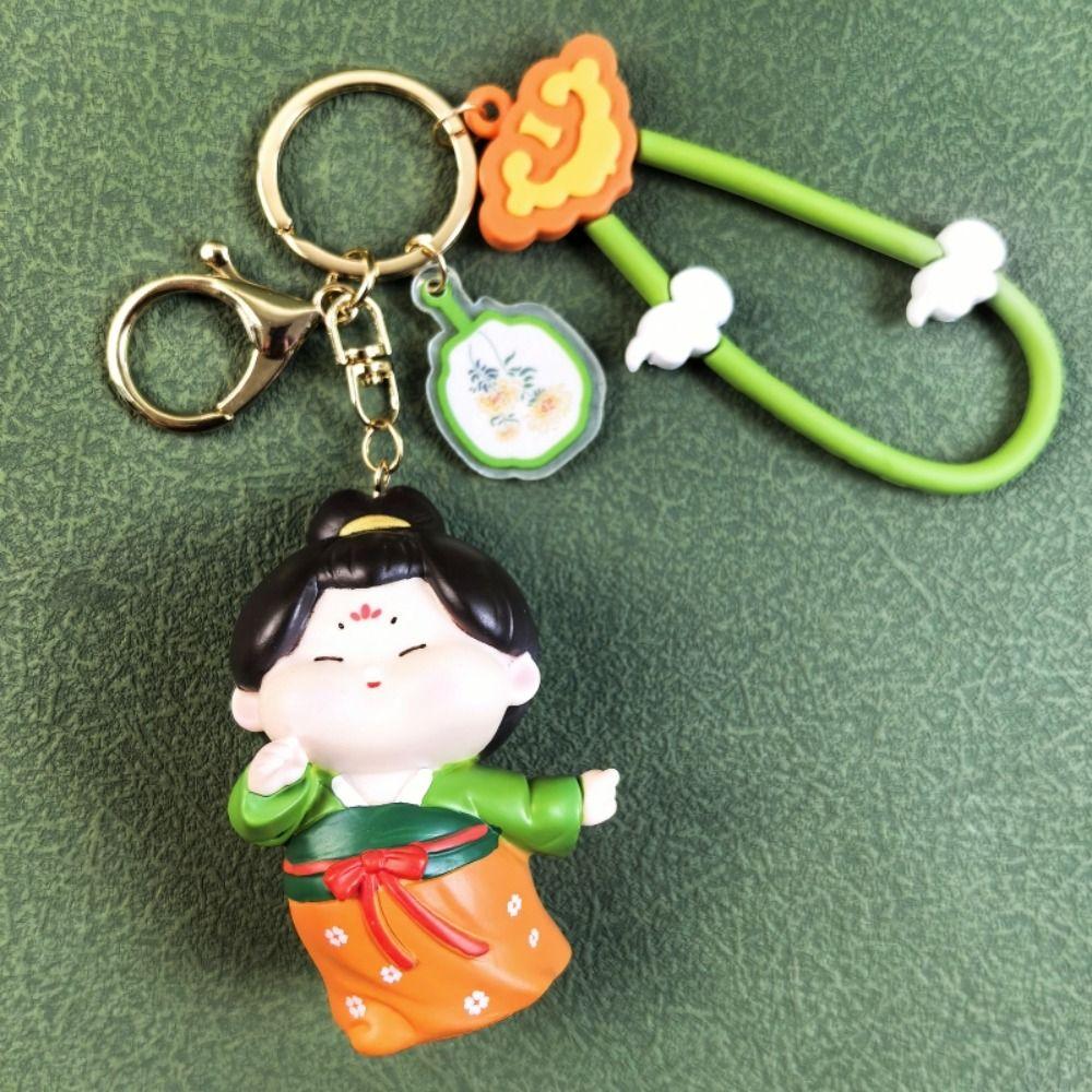 Flower Tang Dynasty Doll Pendant Resin Car Key Ring Portable Chinese Style Keychain  Key Decor