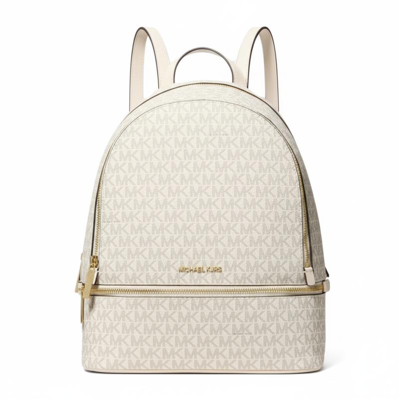 MICHAEL KORS Rhea Logo Faux Leather Backpack Medium Women s Vanilla White and Cream White белый