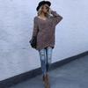 Vintage Fashion Elegant Casual Autumn Women's Mid-length Mixed Color Long-sleeved Loose V-neck Sweater