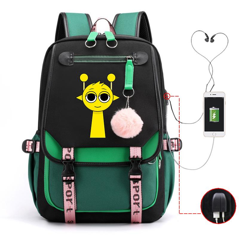 Personality Trend Cartoon Printing Double Shoulder College Style Student Leisure Schoolbag Multi-function Large Capacity