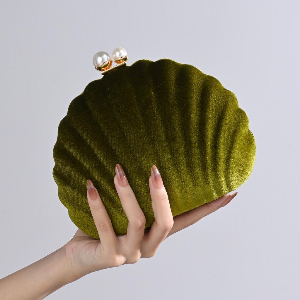 Shell Black Handbag Velvet Party Dinner Bag Pearl Clasp Clutch Bag Wedding Purse Crossbody Bag Velvet Women's Small Bags Gift