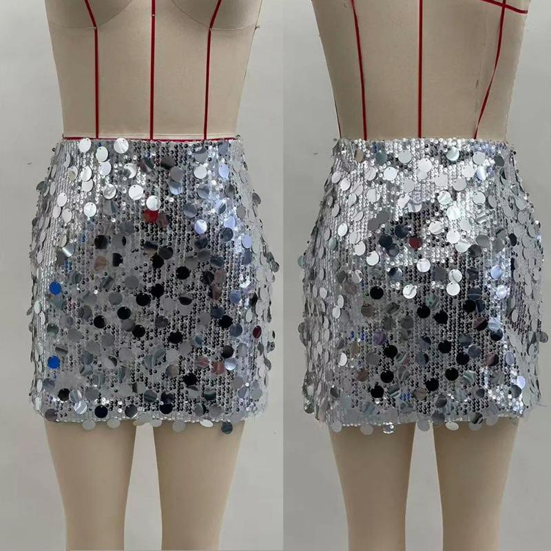 Minifalda Plateada con Lentejuelas de Cintura Alta para Mujer, Falda Corta Brillante para Fiesta y Club