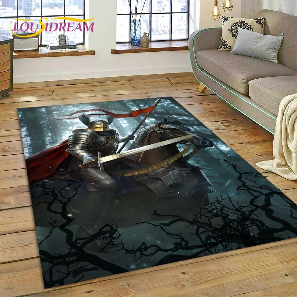 Cartoon 3D Crusaders Templar Black Knight  Carpet Rug for Home Living Room Bedroom Sofa Doormat Decor,Kids Area Rug Non-slip Mat