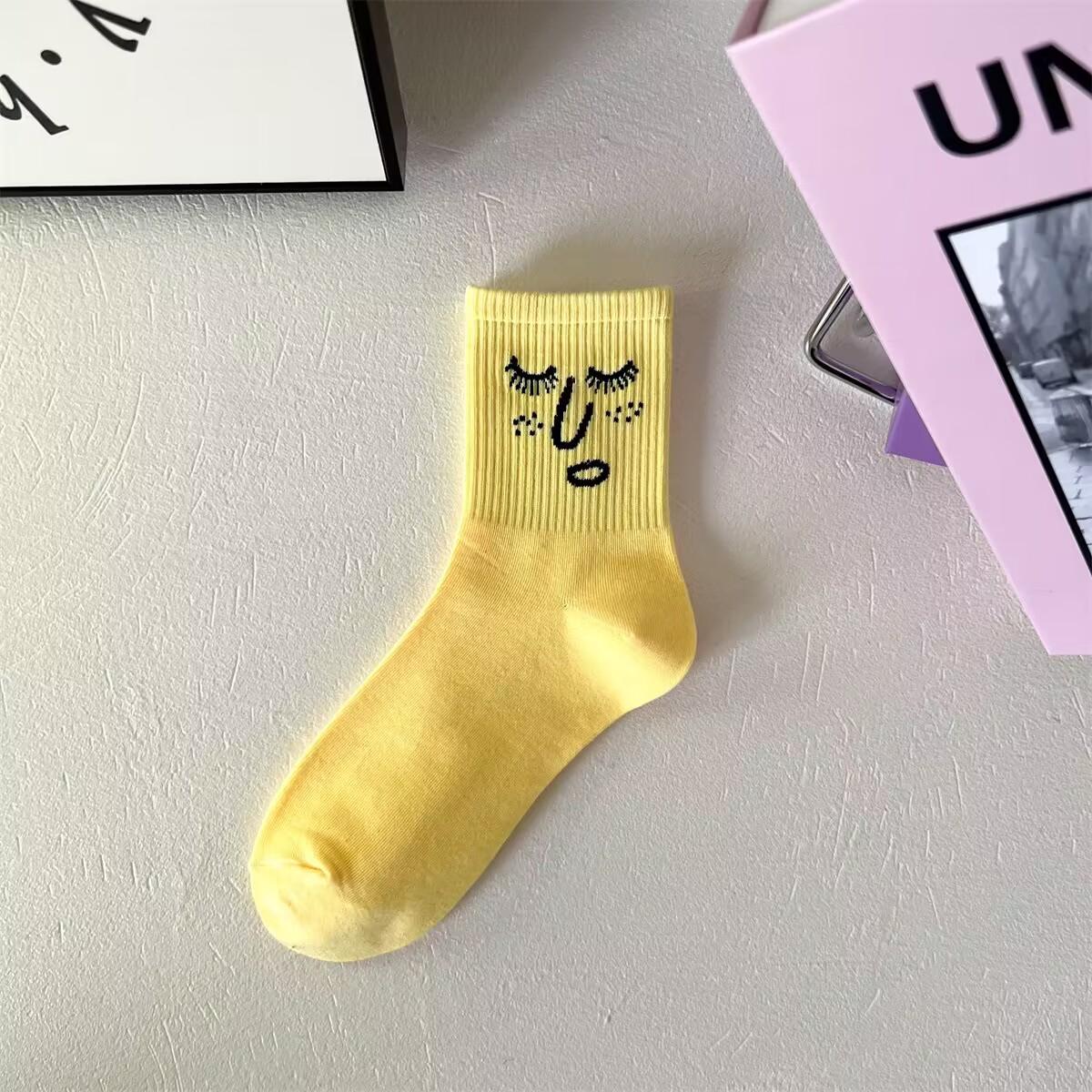 Cartoon Funny Face Socks Unisex Casual Mid Calf Ins Trendy Couple Socks EUR36-42