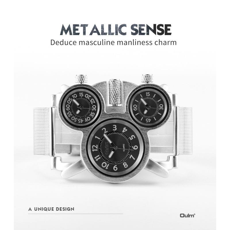 Oulm Herrenuhr, Quarzuhr, Stahlgitterband, modische Herrenuhr, großes Zifferblatt