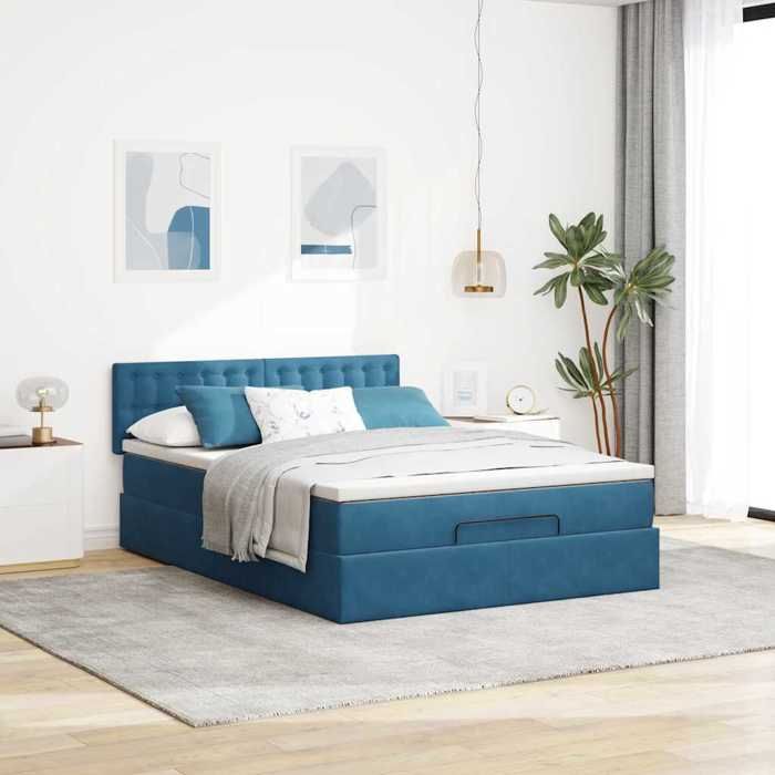 VidaXL Cadre de lit ottoman avec matelas bleu foncé 140x200 cm velours, cadre de lit, cadre de lit rembourré, cadre de lit 3311925