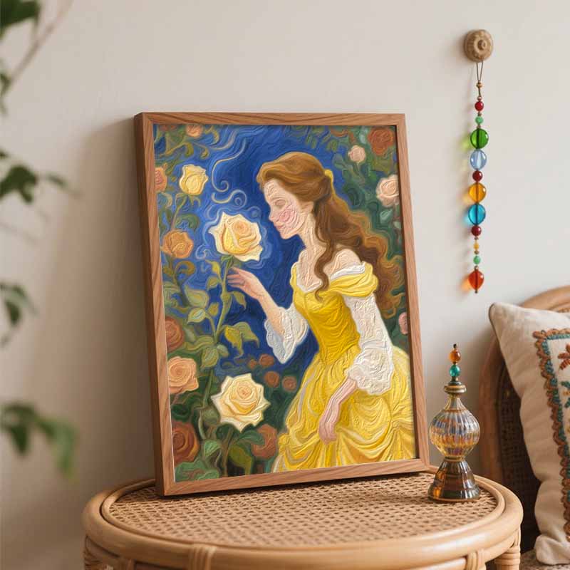 Disney Beauty and The Beast Belle Yellow Rose Digital Oil Painting Art Kit Hand Painted Home Decor