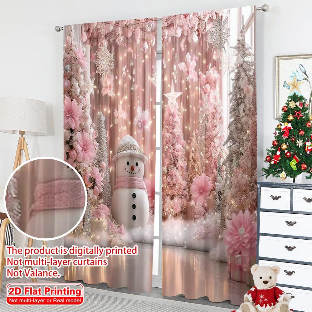 2pcs 2D flat printing Christmas Drapes Starry Night Snowflakes (5) Machine Washable Fabric Without Electricity Spring Party &