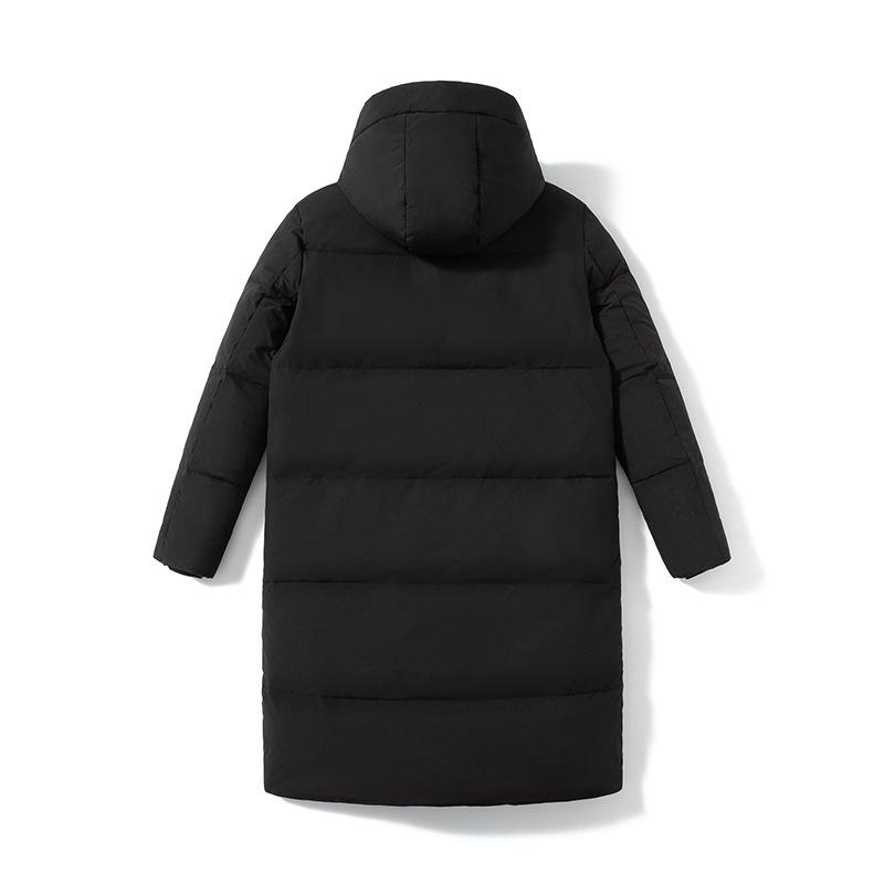 Fashion solid color large pocket casual mid-length hooded down jacket for men and women, winter white duck down warm