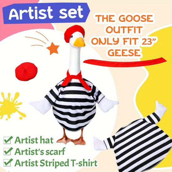 1 Set Porch Goose Outfits Outdoor Garden Lawn Yard Goose Statue Striped Shirt Red Hat Hawaii Bikini Swim Ring Holiday Party Dress-up Clothing