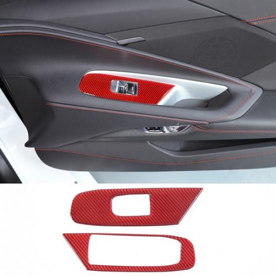 Red Carbon Fiber Window Glass Lift Switch Frame For Corvette C8 Convertible