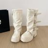 Off-white Fashion Popular Thin Medium and Long Boots Women's Shoes 2025 New Autumn Small Thin Thick Heel Martin Boots