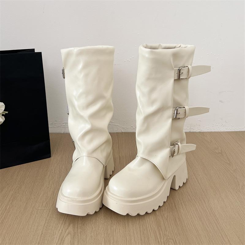 Off-white fashion popular thin medium and long boots women's shoes 2025 new autumn small thin thick heel Martin boots