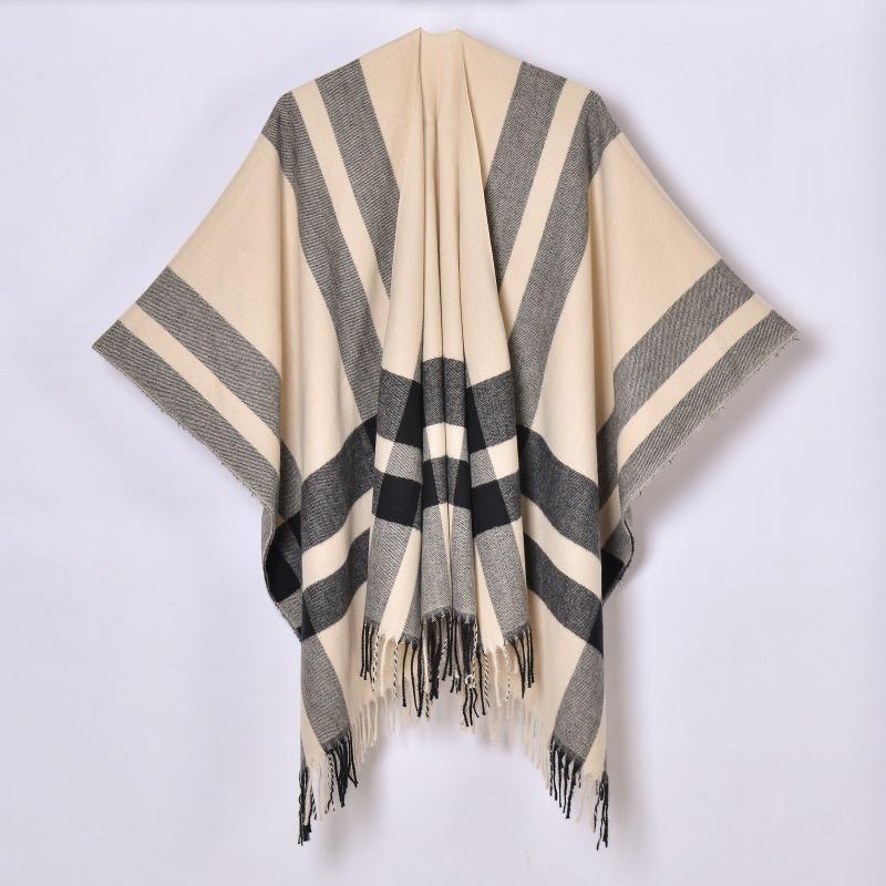 

New double-sided plaid scarf shawl men s and women s imitation cashmere warm versatile cape scarf 130x150cm