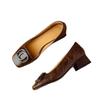 Grandma Shoes Retro Medium Heel Small Leather Shoes Women's New Autumn Soft Leather Square Head Shallow Mouth Single Shoes