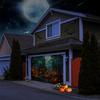 Modern-style Halloween garage door banner - creepy castle and pumpkin prints, durable polyester