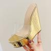 Liyke PVC Transparent Shoes For Women Platform Wedges Slippers Wide Band Round Head Open Toe Gold High Heels Summer Sandals