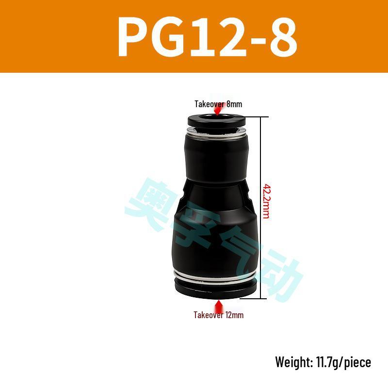 Black Pneumatic High-Pressure Air Hose Quick Connect Fitting, Variable Diameter (4 To 16mm), PU Straight Pneumatic Component