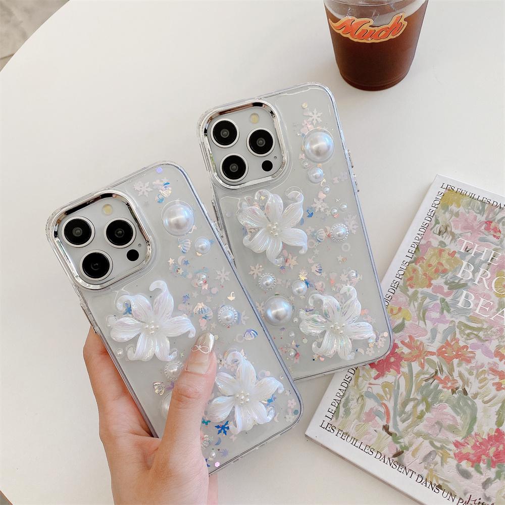 Transparente 3D Dreidimensionale Blume Handyhülle für iPhone 11 12 13 14 15 16 Pro Max Stoßfeste Hülle Funda für iPhone Hüllen