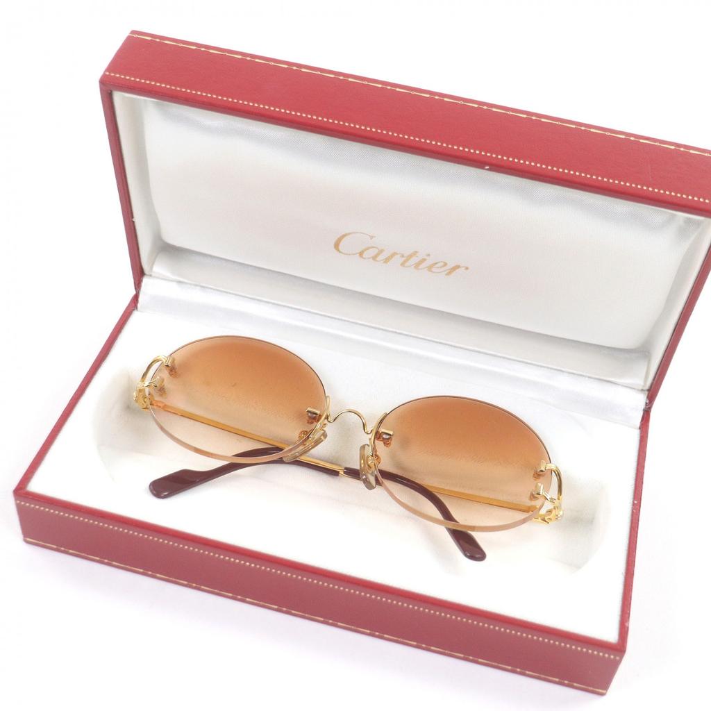 Great Cartier sunglasses Oval Rimless Two-Point gold mens Used