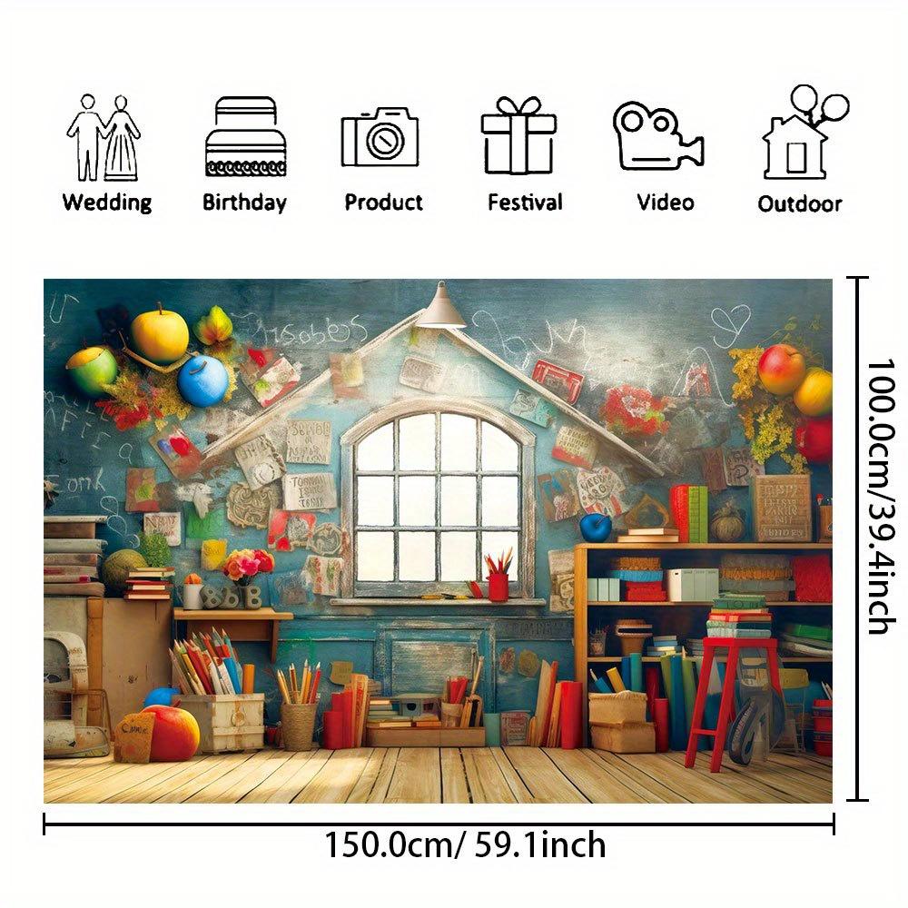 Back-to-school party - Photoshoot props with school-themed background and educational elements showcasing various scenes