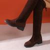 Black Knee Boots Autumn New Round Head Sleeve Women's Boots Thick Heel Fashion Thin Boots