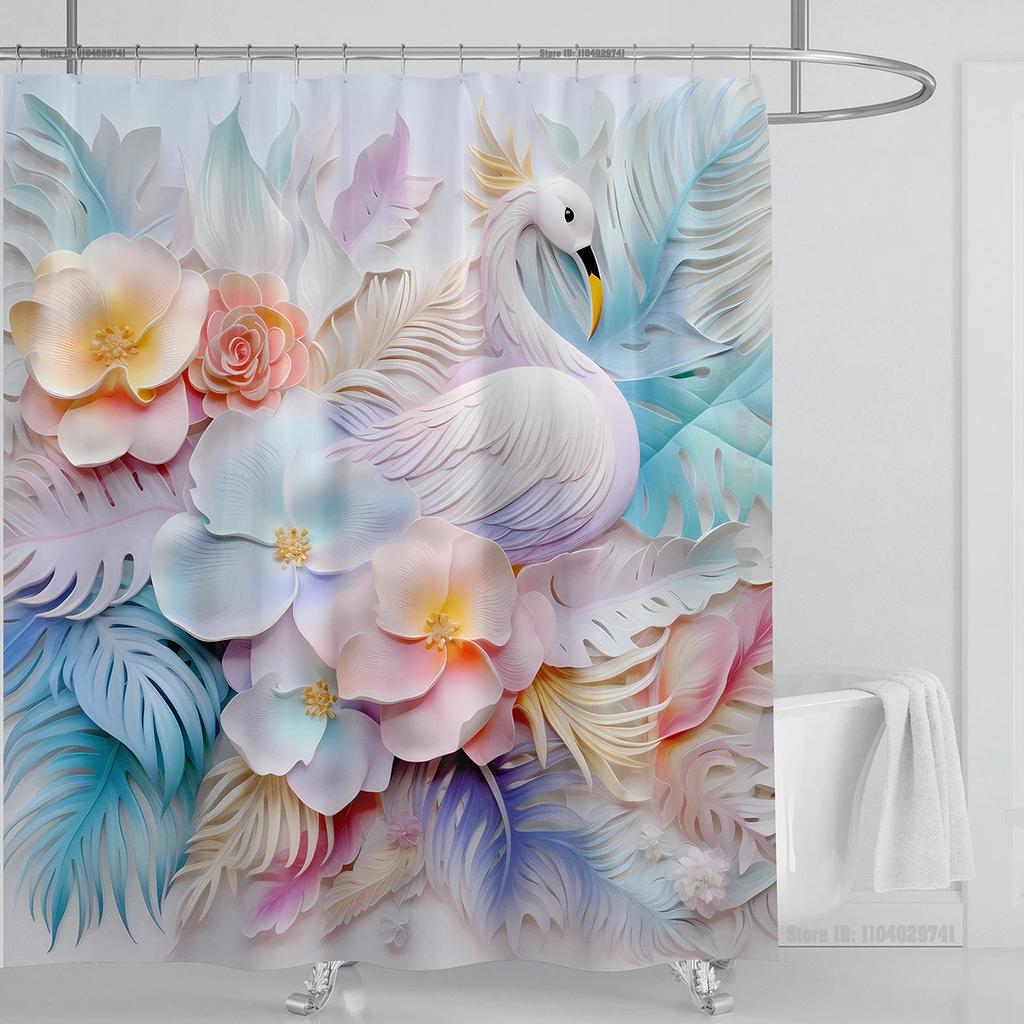 3d Flower Floral Shower Curtain Waterproof Shower Curtain Polyester Fabric 3D Printed Curtain Bathroom Decoration with Hooks
