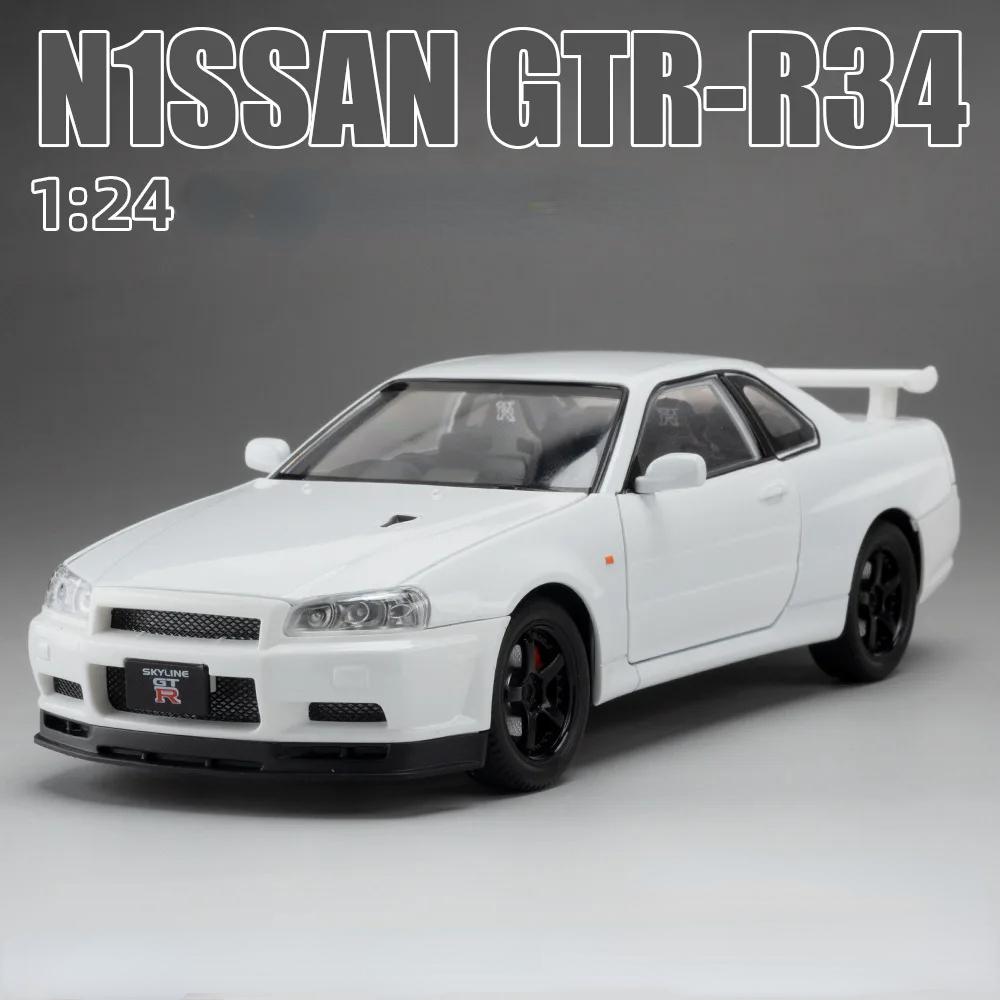 1/24 Nissan Skyline GTR R34 Rychle a zběsile Kovový model auta Zvuk Světlo Sběratelská miniatura Voiture Diecast Hračka Vozidlo Chlapec C342