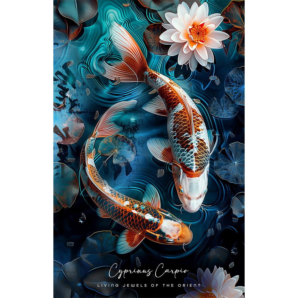 DIY Diamond Painting Retro Chinese Style Red Koi Lucky Carp Luxury Fish Calligraphy Embroidery Cross Stitch Kit Living Room Home Art Wall Decor