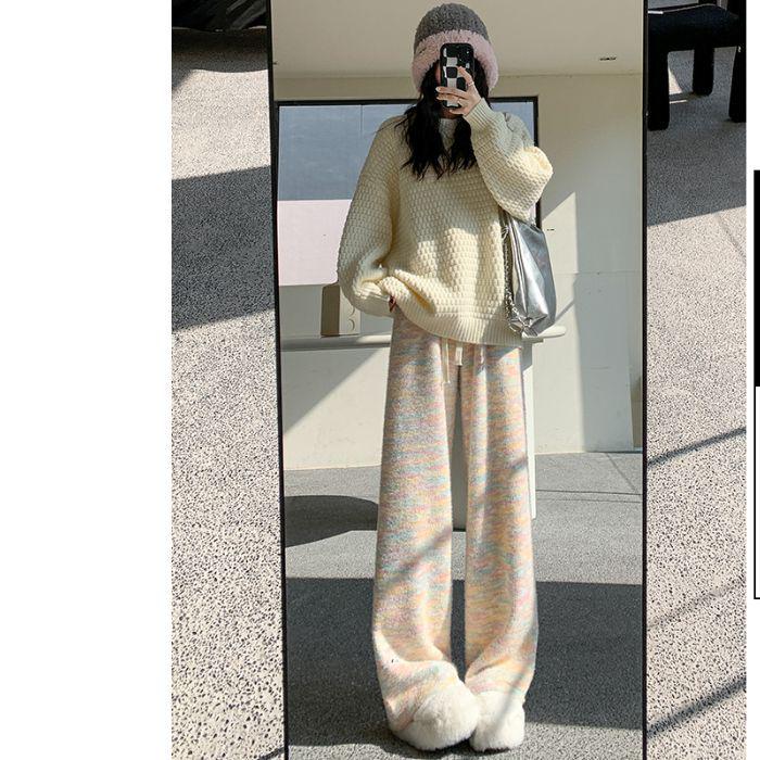 

Women s Rainbow Polka Dot High-Waist Velvet Wide-Leg Pants - Soft, Loose, Warm for Autumn/Winter L
