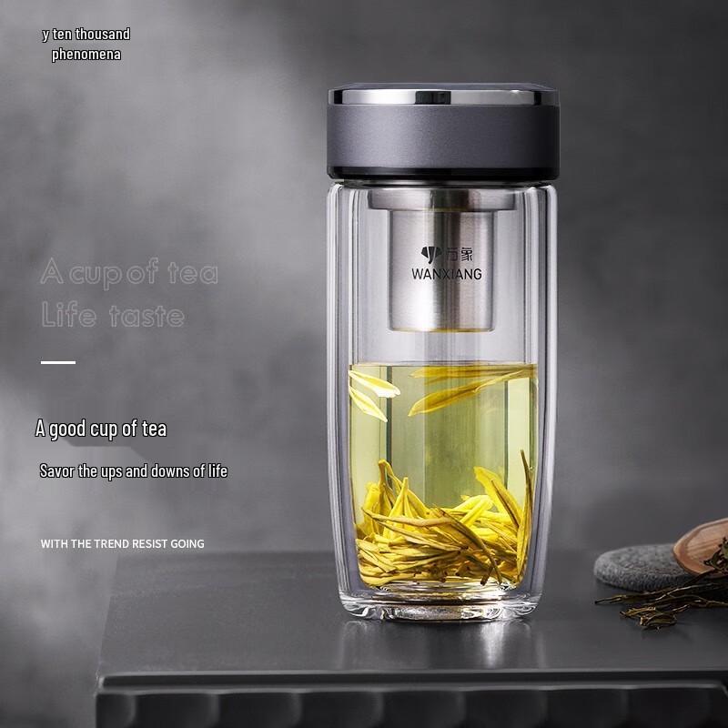 WANXIANG Portable Double-Layer Glass Tea Infuser Cup